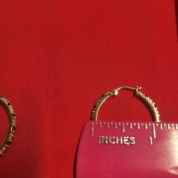 Rhodolite Garnet and Diamond Accent Vermeil YG Over Sterling Silver Hoops 1" - Picture 5 of 5